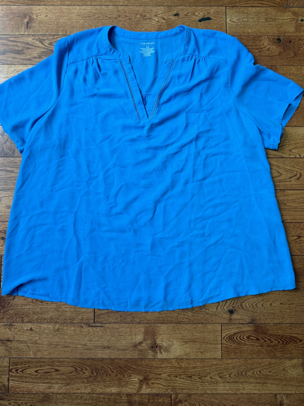 Lane Bryant Bright Blue Short-Sleeve V-Notch Blouse